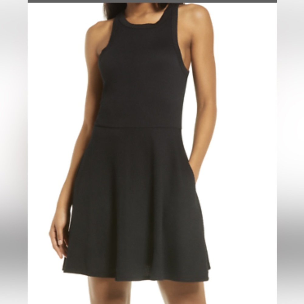 NWT-Nordstrom BP- Black Ribbed Knit Tank Dress, Fit & Flare,  Racer Back, Size S